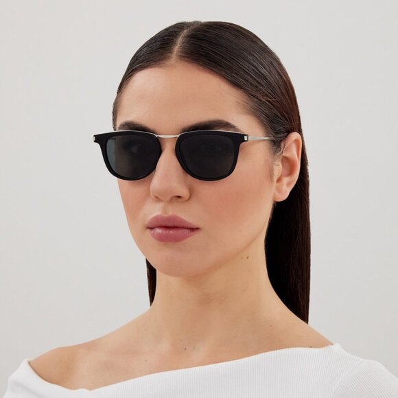 NEW SL753 001 SAINT LAURENT SUNGLASSES ROUND BLACK WOMEN EYEWEAR - Picture 1 of 5